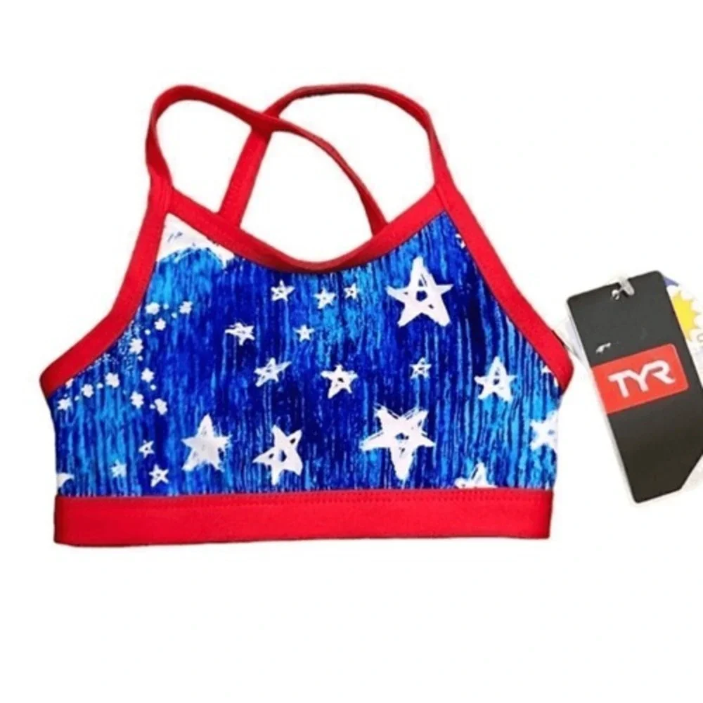 TYR Red and Blue Star Swim Top and Shorts, Size XS Girls‎